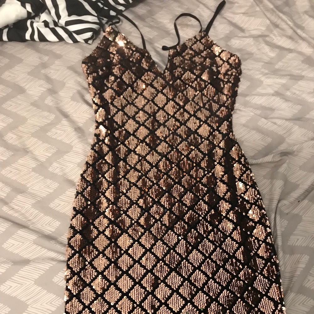 Rose gold and black velvet dress